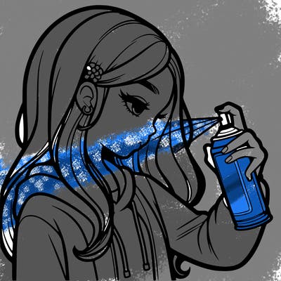 a realistic girl spray painting
