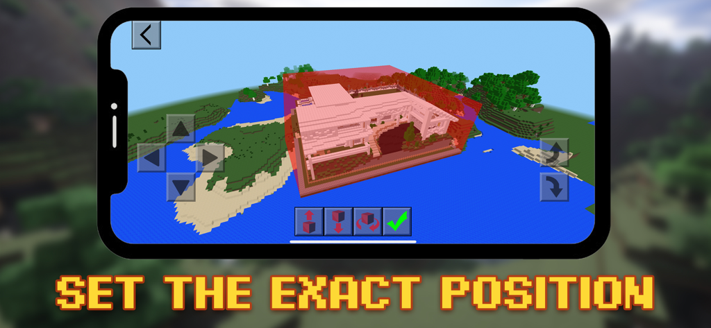 3D interface showing how to set the exact position of a house on a Minecraft map
