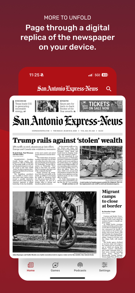 San Antonio Express-News - Pantalla de un teléfono inteligente que muestra una réplica digital del periódico San Antonio Express-News