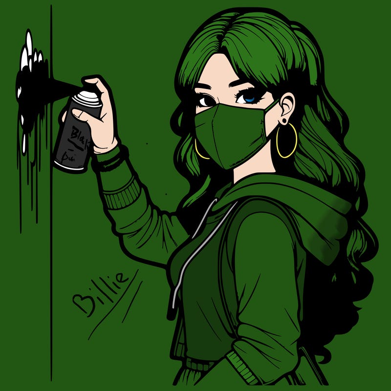 realistic girl with mask spray painting a wall