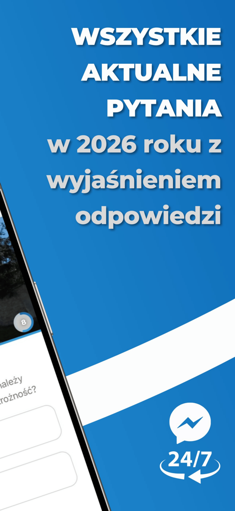 Schermata dell'app Zdamyto con domande d'esame di guida 2026 con spiegazioni e supporto ventiquattro su sette
