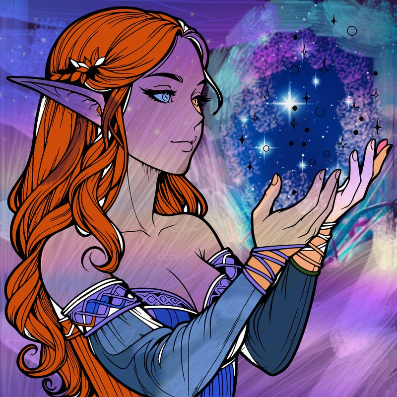 realistic elf girl doing magic