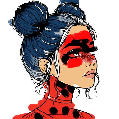 realistic girl with buns on the top of her head