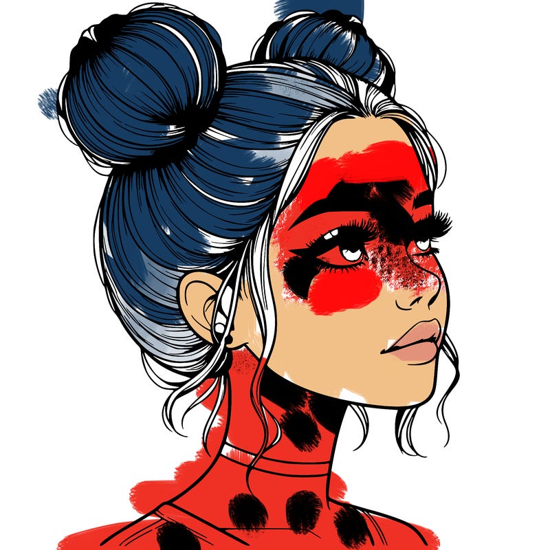 realistic girl with buns on the top of her head