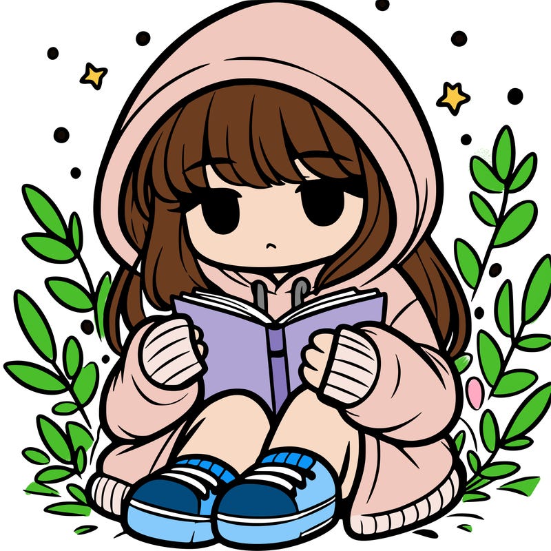 girl in oversized hoodie reading a book