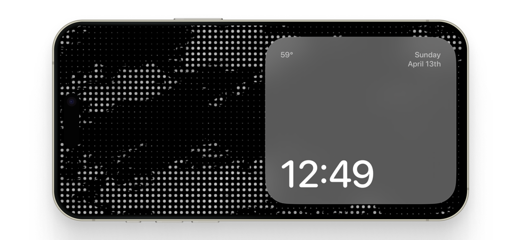 A minimalist digital clock and weather display in standby mode on an iPhone