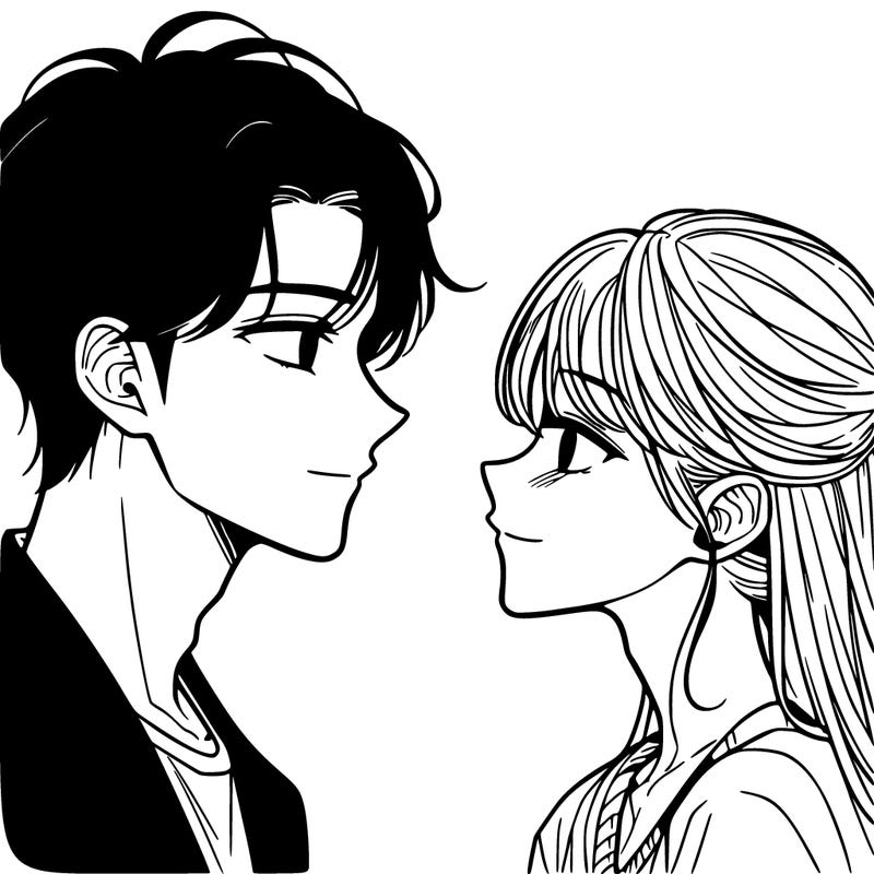 manhwa style two couple looking at each other