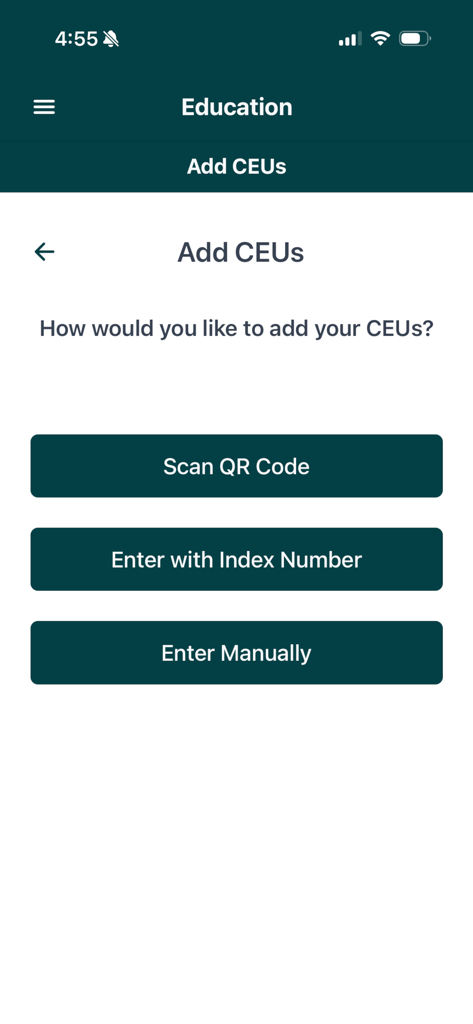 My AAPC - My AAPC app interface for adding Continuing Education Units
