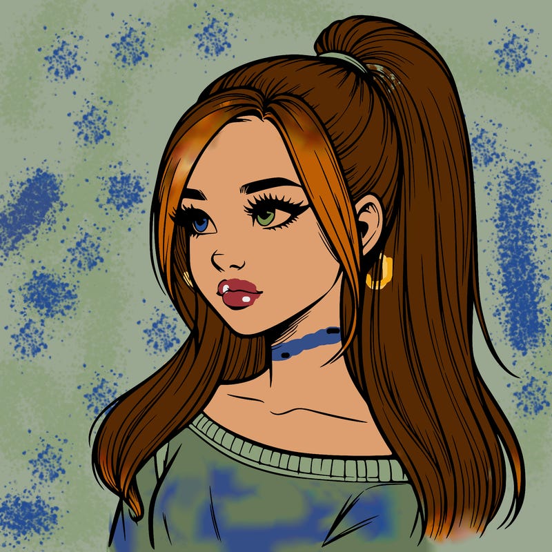 realistic girl with a high ponytail