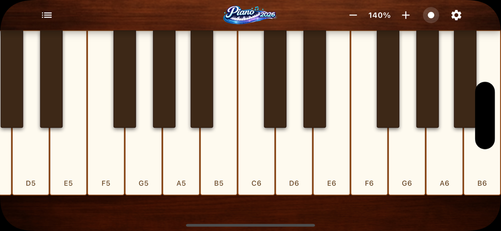 Piano 2026 – Learn piano fast - Clavier de piano virtuel avec des notes de musique étiquetées en mode libre de l'application Piano 2026