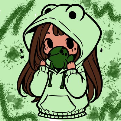 a girl holding a froggy hoodie