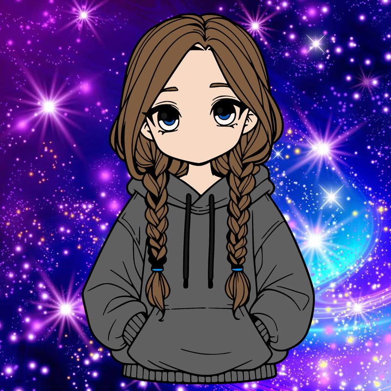 a realistic girl with a oversized hoodie and she has braids
