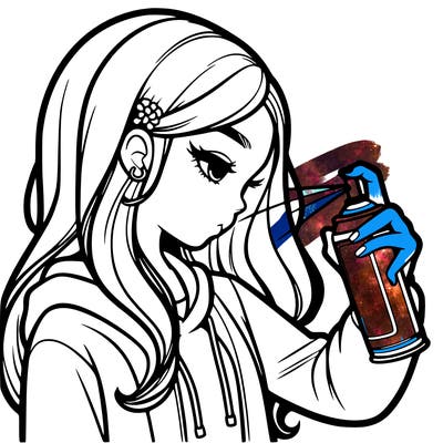 a realistic girl spray painting