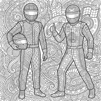 Experience the thrill of NASCAR racing combined with the calming art of Zentangle in this unique coloring page. Featuring two detailed drivers, this design offers hours of intricate coloring enjoyment for fans of all ages.