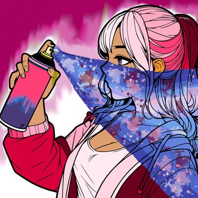 a realistic girl spray, painting