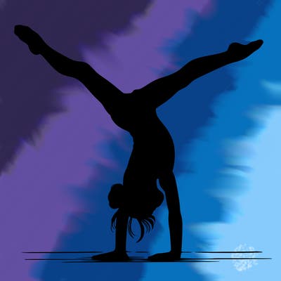 realistic gymnastic hand stand girl in four splits
