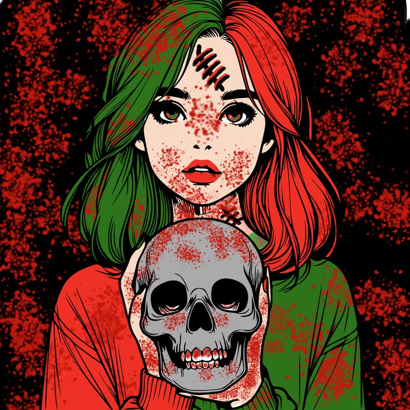 realistic girl holding a skull