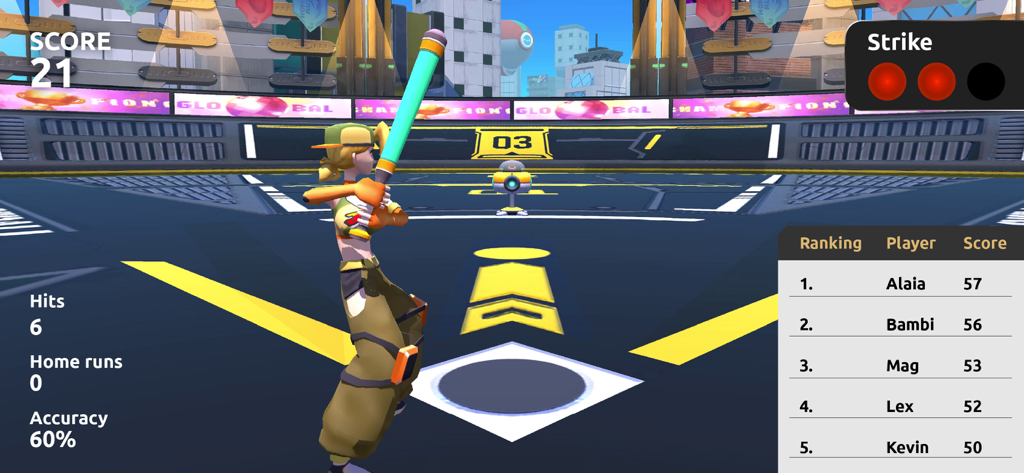 Jacfit - A gamified baseball workout session in the Jacfit app showing scores and rankings