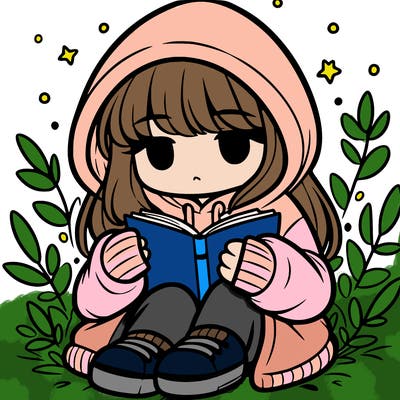 girl in oversized hoodie reading a book