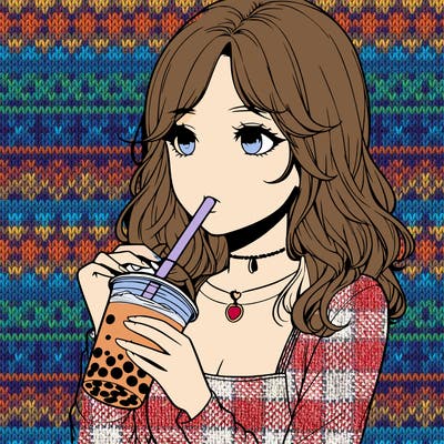 realistic girl drinking boba tea