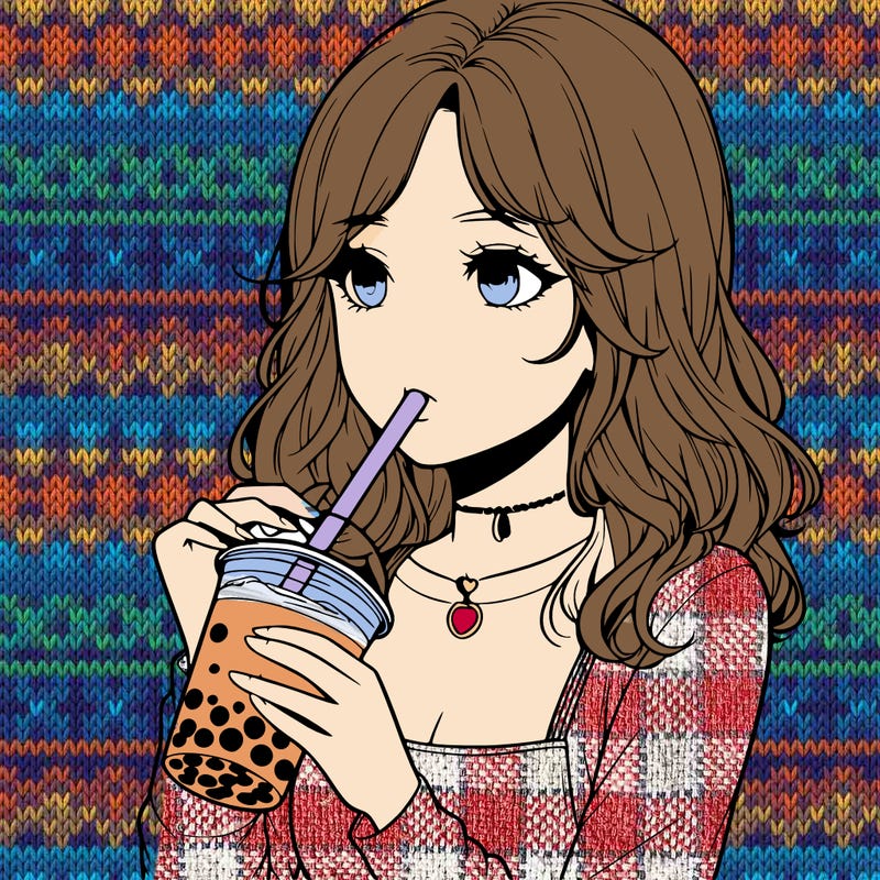 realistic girl drinking boba tea