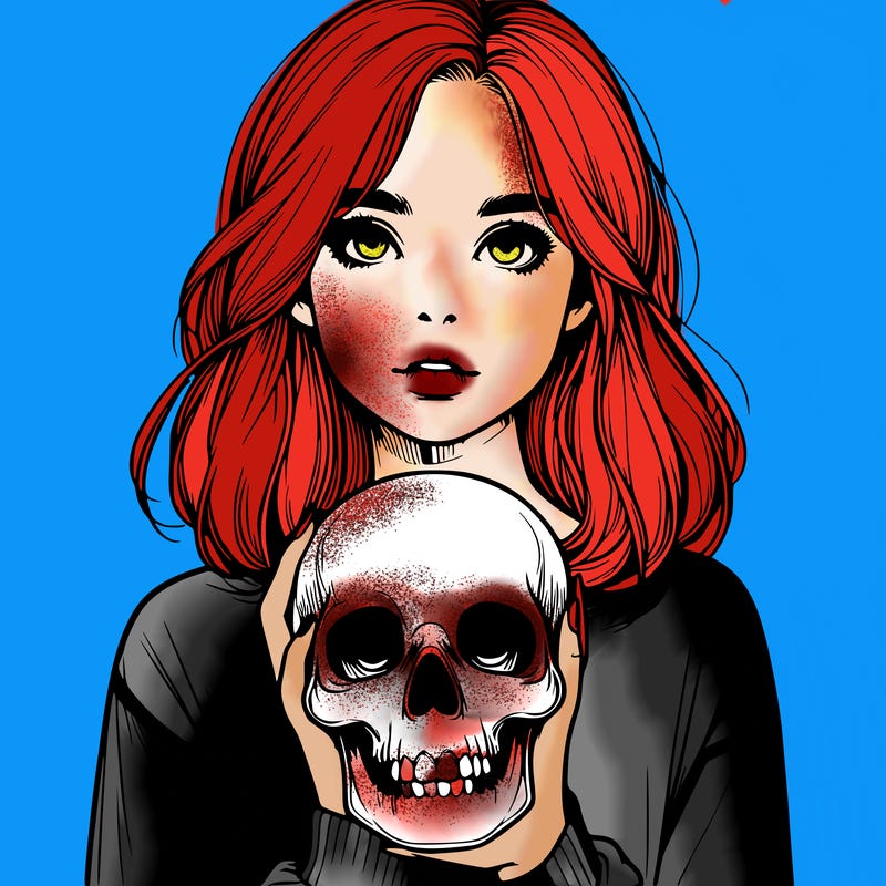 realistic girl holding a skull