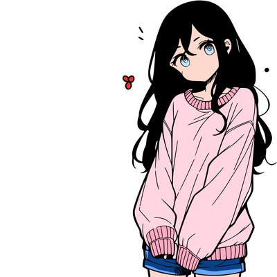 manga teen girl  in a sweater and baggy pants