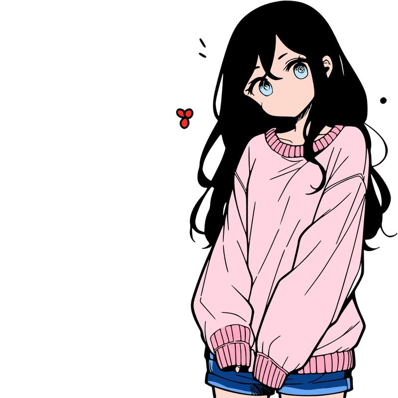 manga teen girl  in a sweater and baggy pants