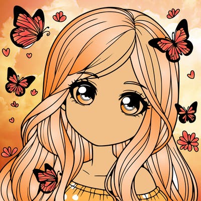 realistic girl with butterflies around her