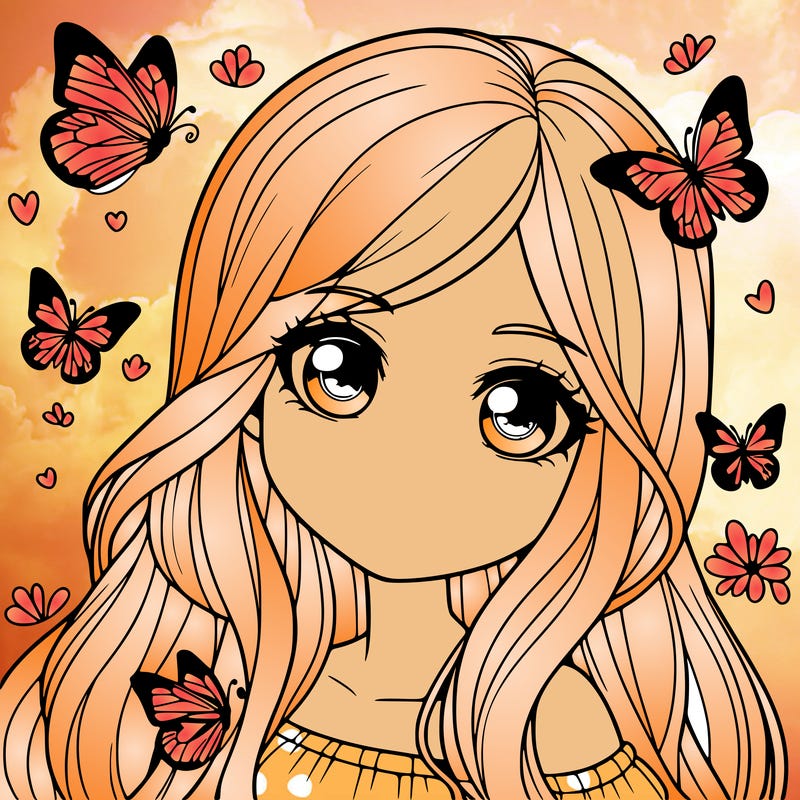 realistic girl with butterflies around her