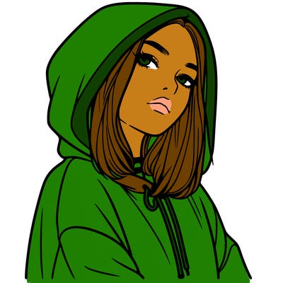 a realistic girl in a hoodie