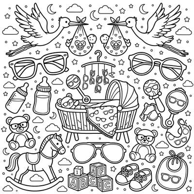 Get ready for a heartwarming celebration with our Men's Eyewear Baby Shower coloring page! This charming design blends classic baby shower elements with a cool touch of stylish glasses, perfect for any new parent or party guest.