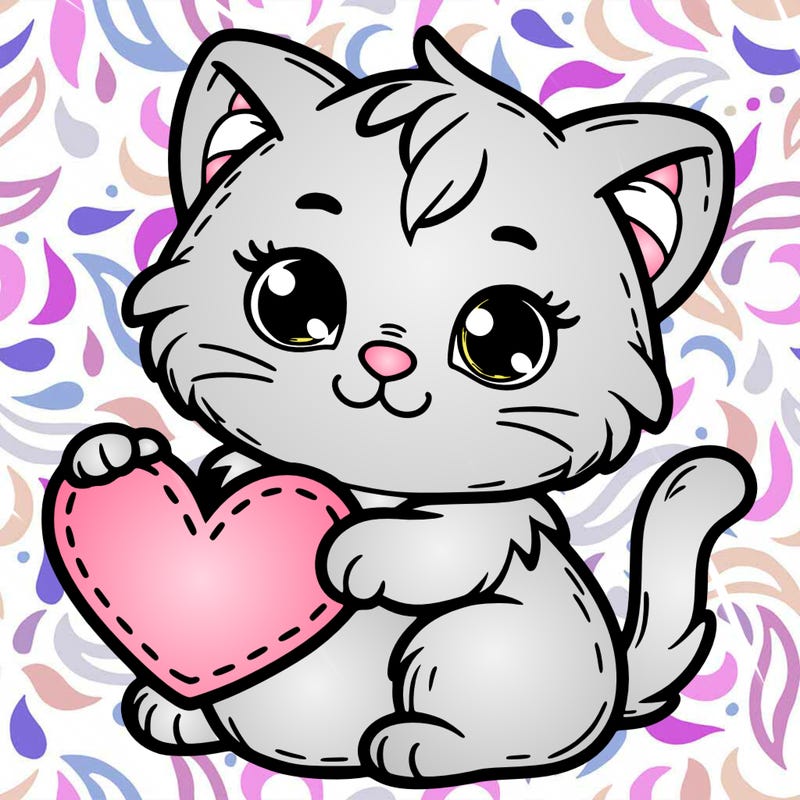 kitten holding a heart