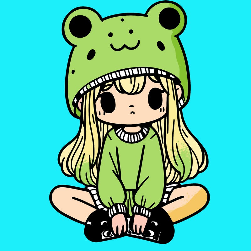 a girl wearing a frog hat and some frog socks