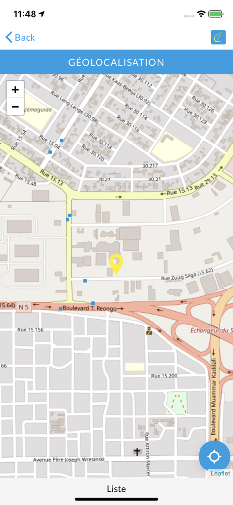 Coris Money V2 - Coris Moneyアプリのジオロケーション画面。地図上にサービスポイントが表示されています。