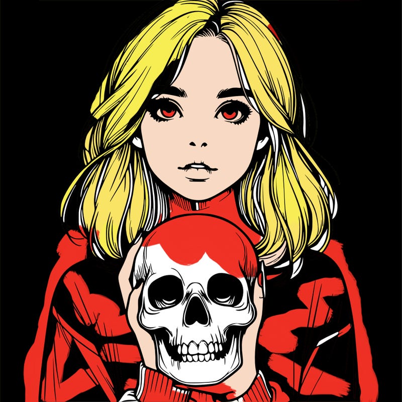 realistic girl holding a skull