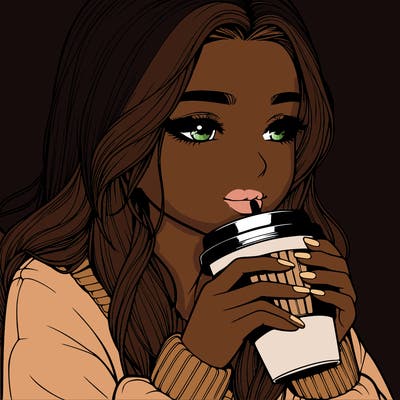 realistic girl drinking coffee