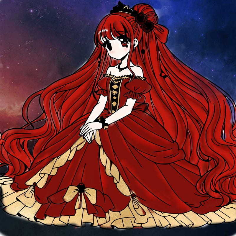 princess with a long dress and long hair anime