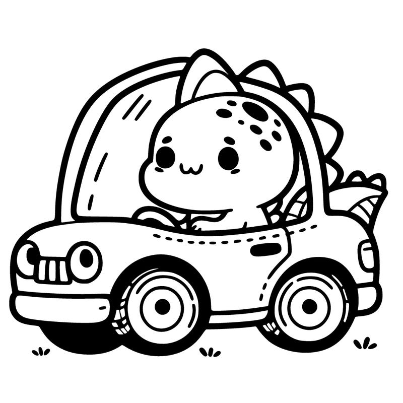 cute dinosaur in a car