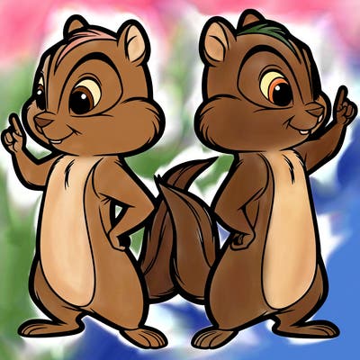 two tamias standing up split realistic