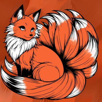 realistic detailed 9 tailed anime fox