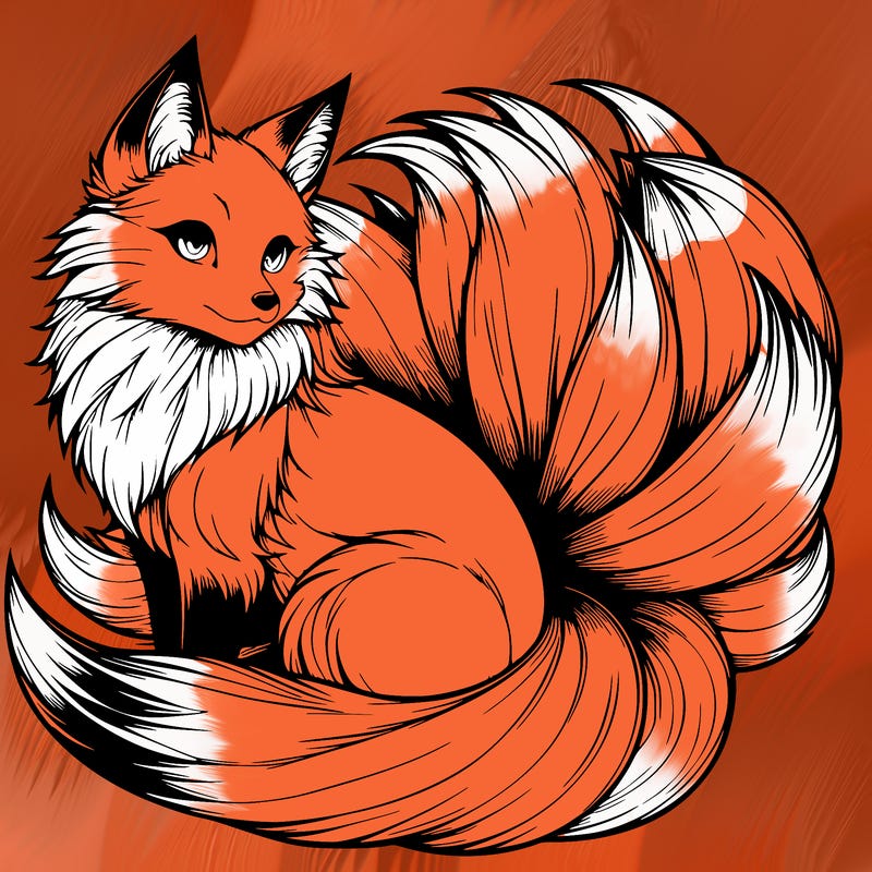 realistic detailed 9 tailed anime fox