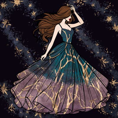 realistic woman with dress flowing in the wind