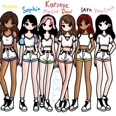 a group of girls wearing crop tops and shorts