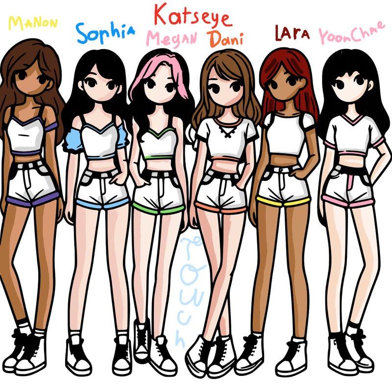 a group of girls wearing crop tops and shorts