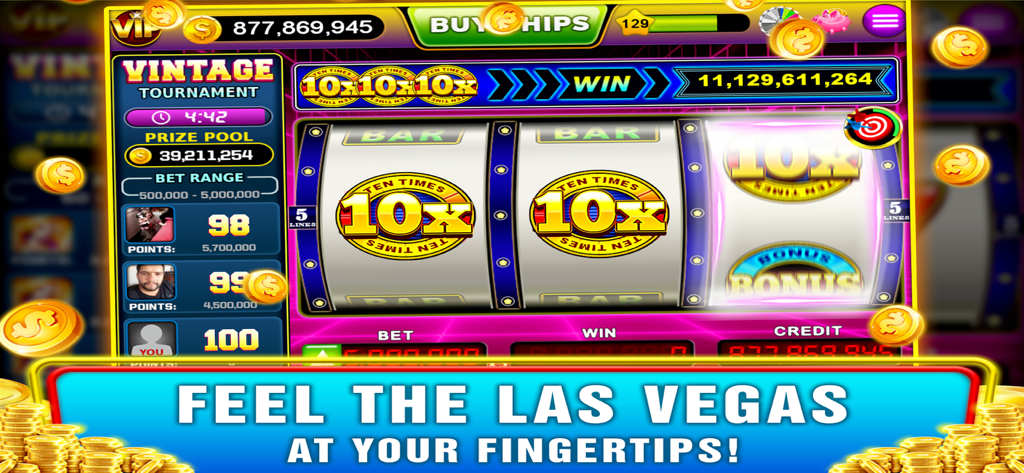 10倍の乗数勝利とリアルタイムトーナメントリーダーボードが表示されたビンテージスロットマシンのゲームプレイ