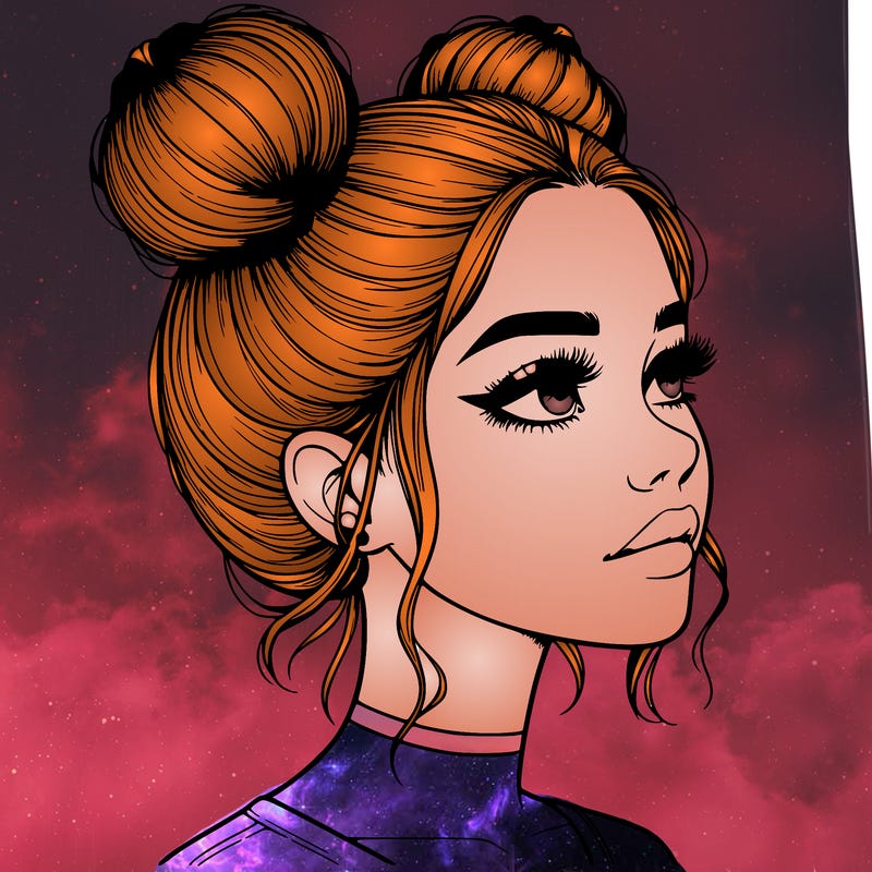 realistic girl with buns on the top of her head