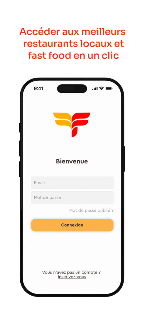 FlyFood - FlyFood mobile app login screen with welcome message and input fields
