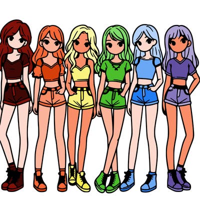 a group of girls wearing crop tops and shorts