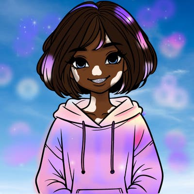 beautiful girl with short hair, a big smile, and an oversized hoodie